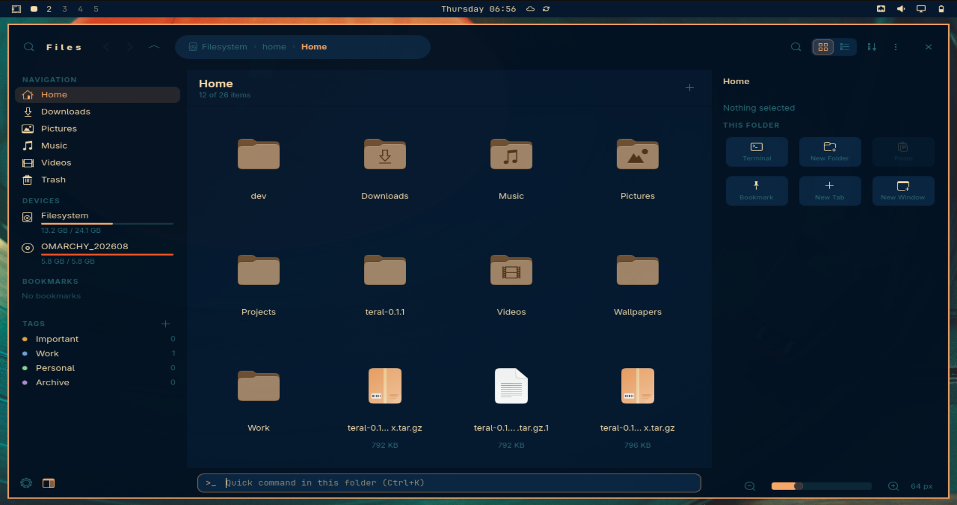 Teral in a dark blue Omarchy theme