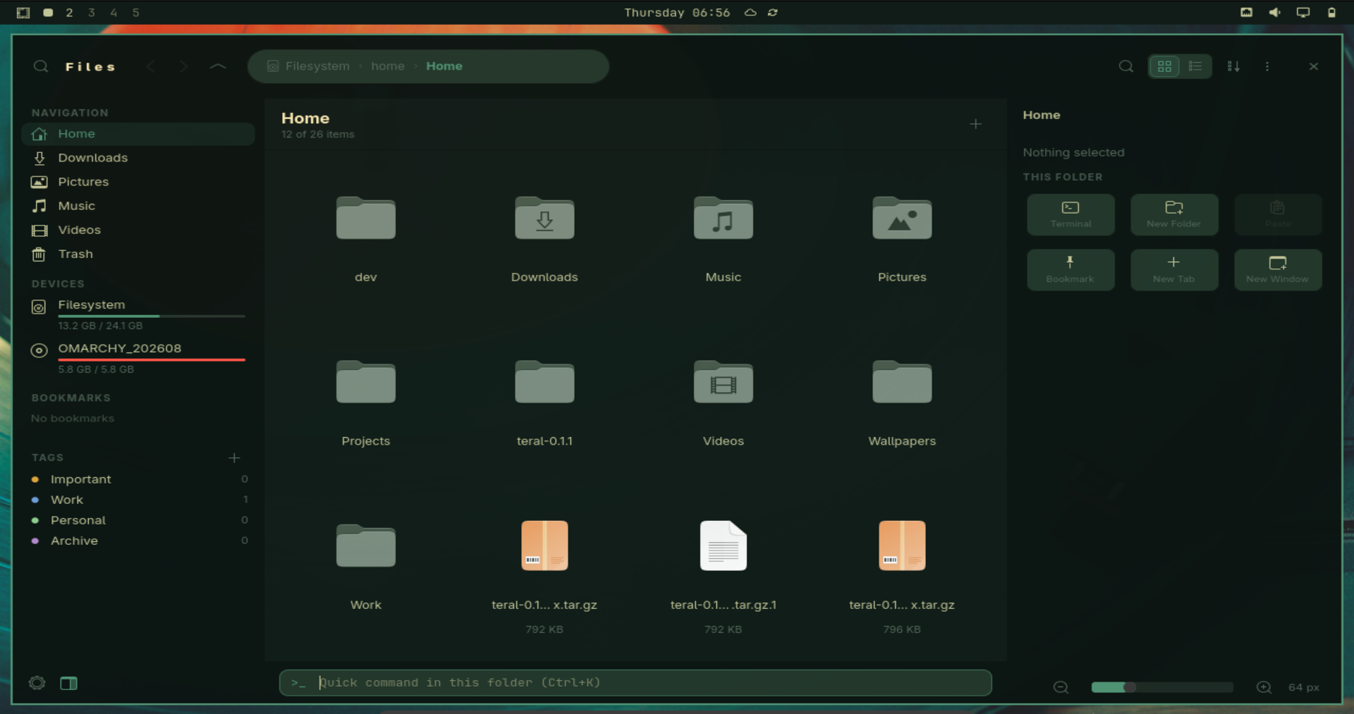 Teral in a dark green Omarchy theme
